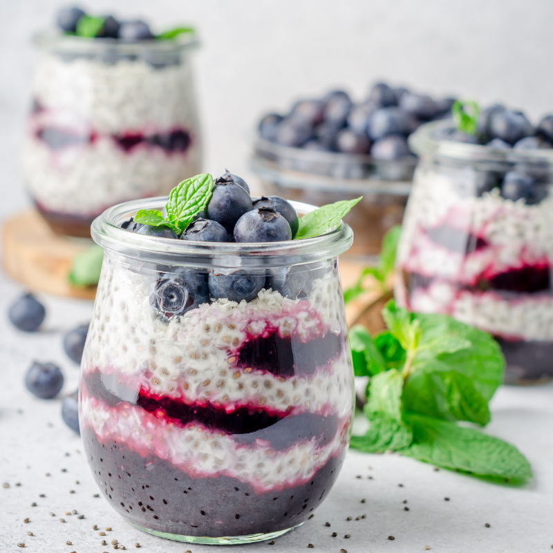 Chia Pudding with Tiptree Wild Blueberry Layers