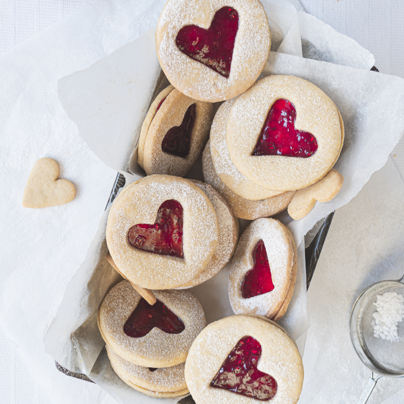 Heart-Shaped Linzer Cookies with Tiptree Raspberry Preserve