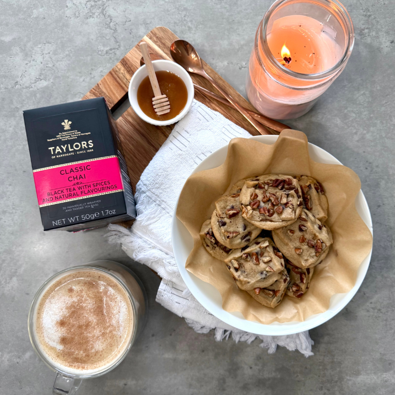 Chocolate Chip Pecan Chai Cookies with Taylors of Harrogate Classic Chai