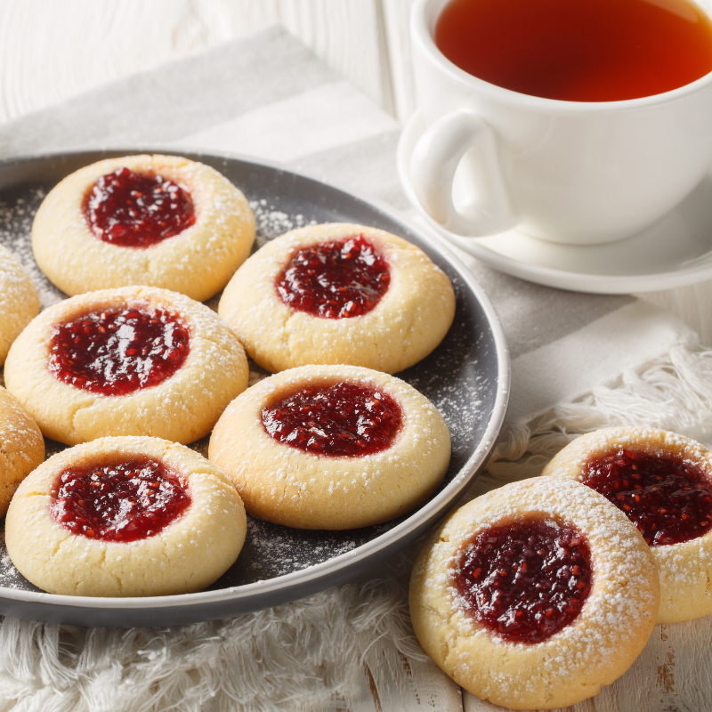 Raspberry Almond Thumbprint Cookies using Tiptree ‘Sweet Tip’ Raspberry