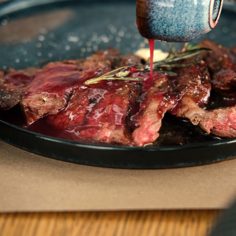 Rib Eye with Raspberry Sauce using Tiptree Raspberry Seedless